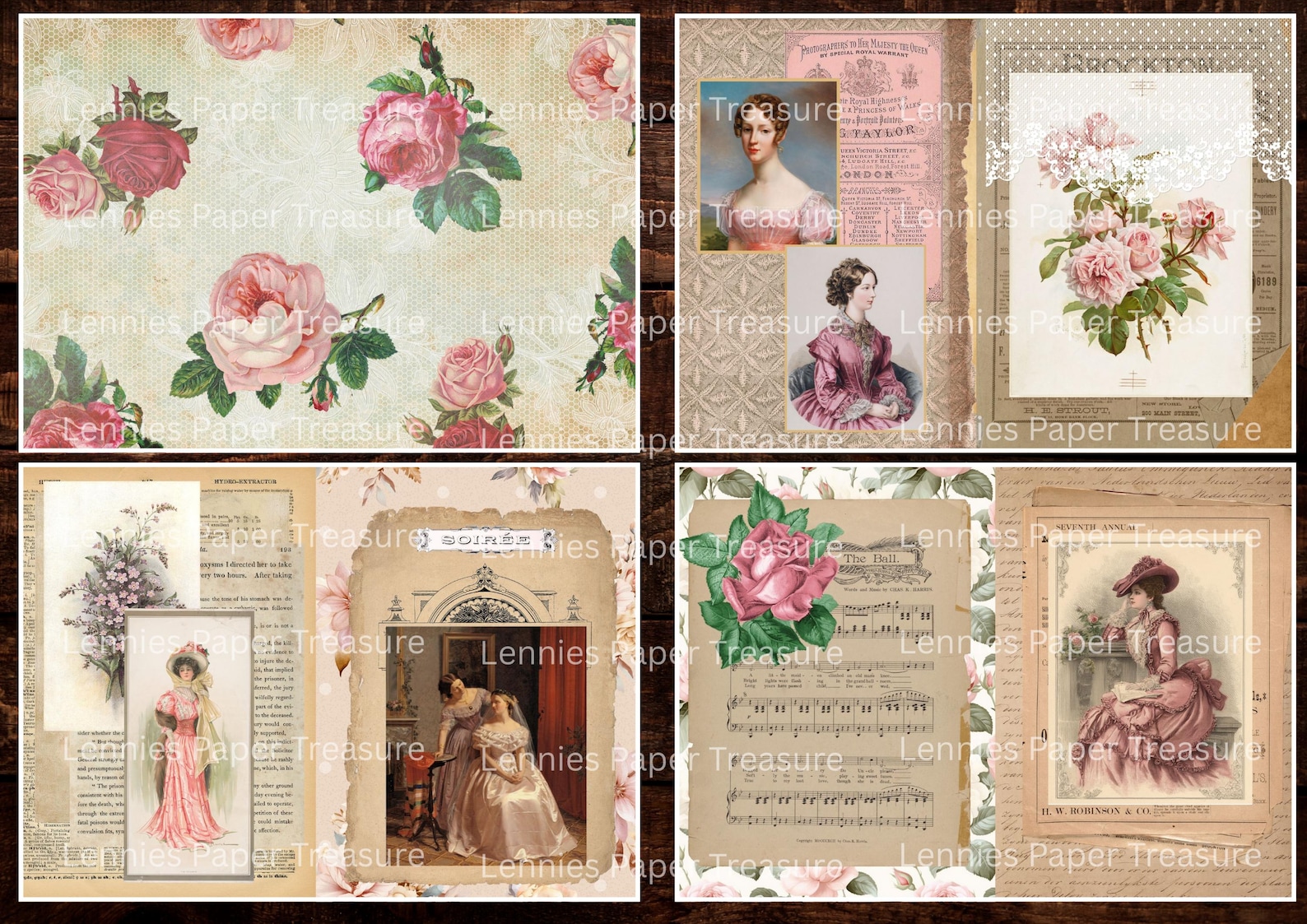 Pretty in Pink Vintage Junk Journal Kit | Digital Collage Half Pages ...