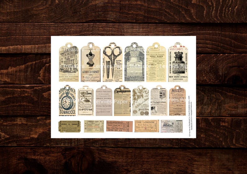 Vintage Tags & Tickets | Junk Journal, Scrapbook Digital Ephemera Kit ...