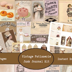 Vintage Patisserie Junk Journal Digital Kit | Cake Theme Collage Sheets | Digital Ephemera | Baking Printables | Desserts Cupcakes Recipe A4