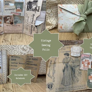 Vintage Sewing Folio Kit, Digital Download, Junk Journal, Printable, DIY Book, Folder, Ephemera, Sample Cards, Easy, No-Sew, Craft, Project