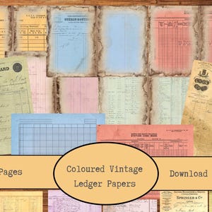 Colour Vintage Ledger Pages | Printable Antique Ledgers | Old Handwritten Ledger Papers | Ledger Junk Journal Pages | Ledger Paper Pack PDF