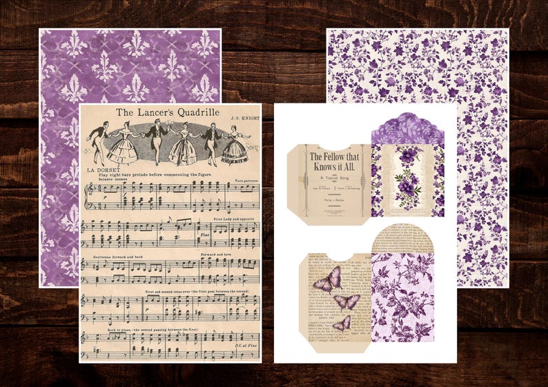 Vintage Purple Junk Journal Kit | Digital Papers, Pages, Pockets, Tags ...