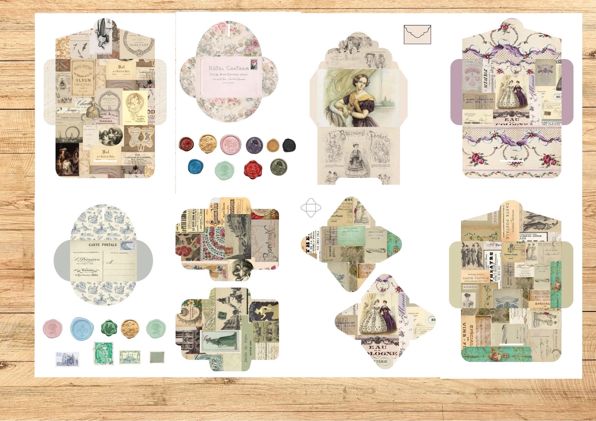 French Envelope Layout Vintage French Envelopes Printable Kit | Antique Envelope Set | Shabby ...