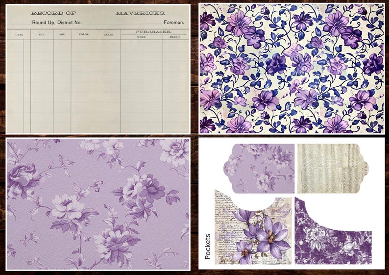 Vintage Purple Junk Journal Kit | Digital Papers, Pages, Pockets, Tags ...