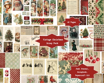 Vintage Christmas Scrap Pack | Junk Journal Digital Collage Sheets, Ephemera, Embellishments, Scrapbooking Kit, Fussy Cuts, Craft Supplies