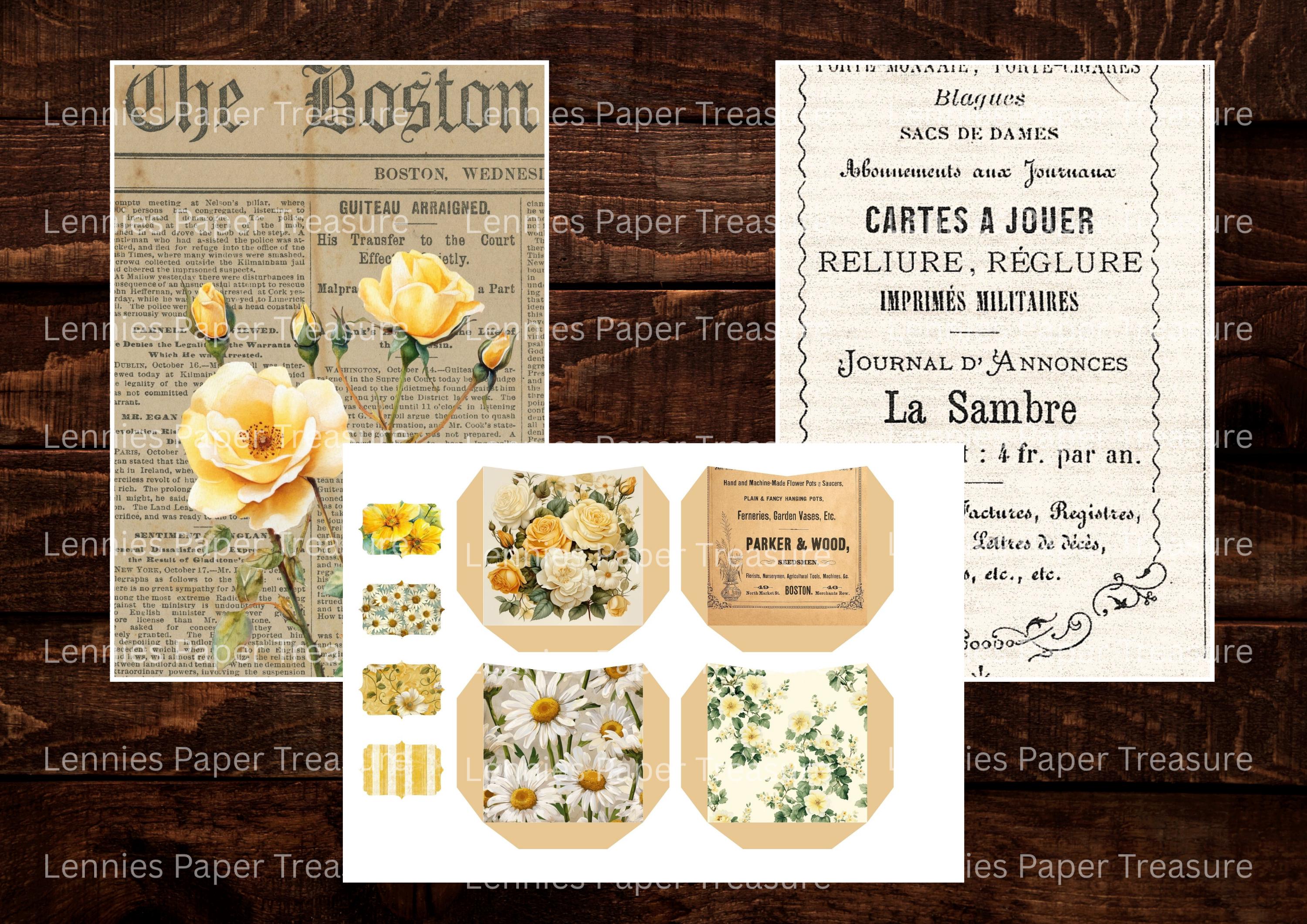 Spring Yellow Junk Journal Kit, Digital Download, Vintage Papers ...