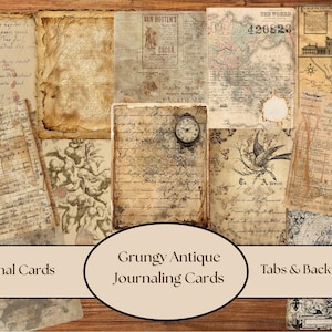 Grungy antieke logboekkaarten | Vintage ephemera | Afdrukbare logboekkaarten |  Antieke schrijfkaarten | Vintage dagboekkaarten | Downloaden