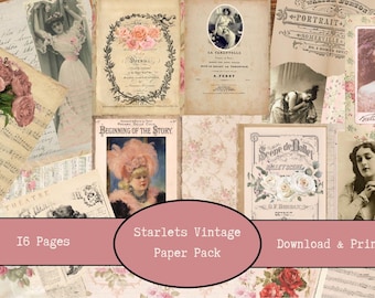 Starlets Vintage Paper Pack | Printable Junk Journal Pages | Antique Papers | Vintage Collages | Scrapbook Digital Kit |A4 Paper Collection