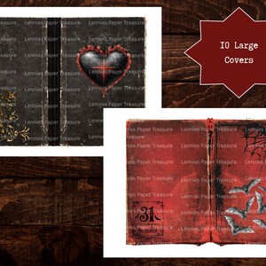 Puede incluir: Dos portadas de libro rectangulares. La primera es negra con filigrana dorada y un coraz&oacute;n rojo central. La segunda es roja con una telara&ntilde;a negra, murci&eacute;lagos volando y el texto 31 October. Una estrella roja contiene 10 Large Covers.