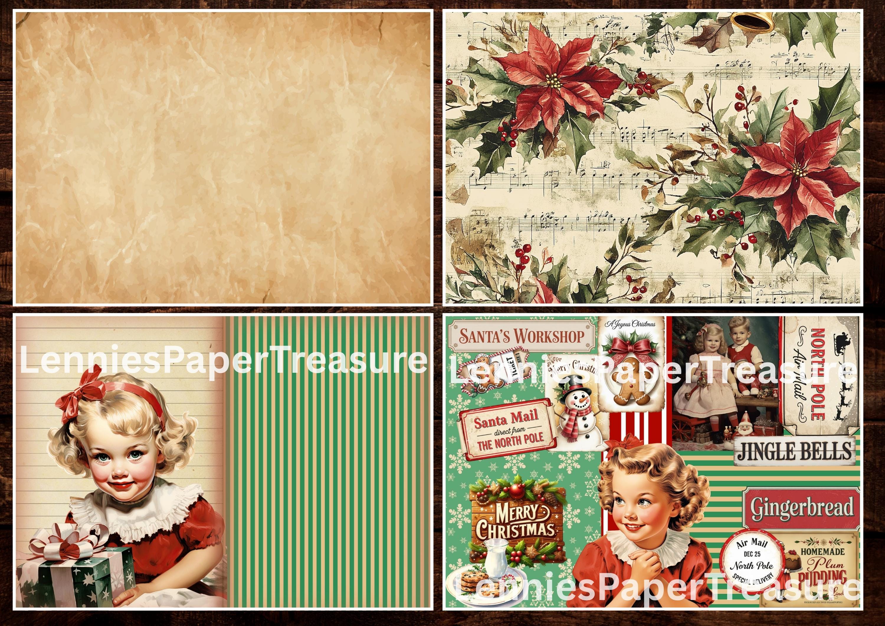 Retro Christmas Junk Journal Kit | Digital Red Vintage Collage Sheets ...