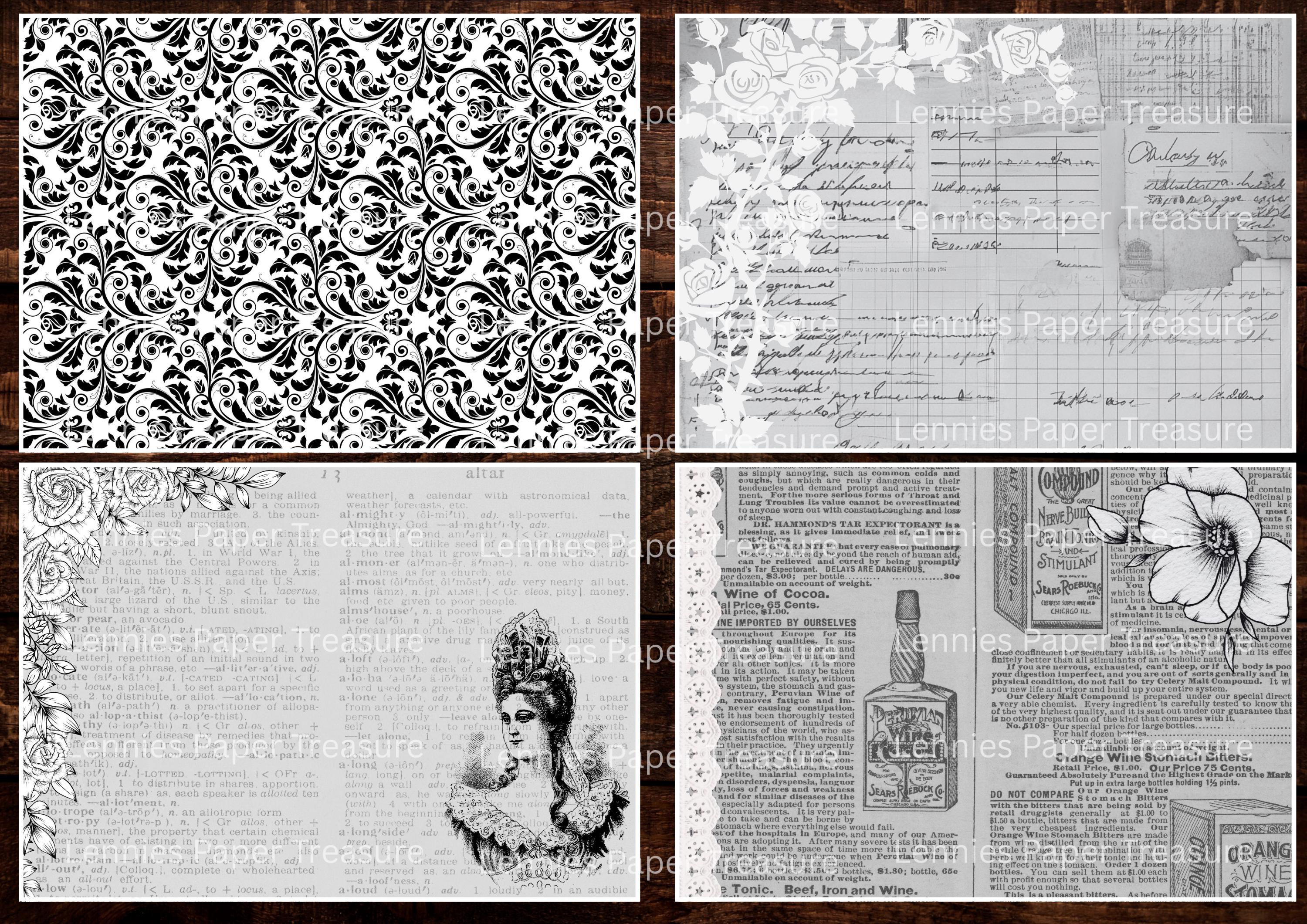 Vintage Black and White Paper Pack | Mixed Printable Junk Journal ...