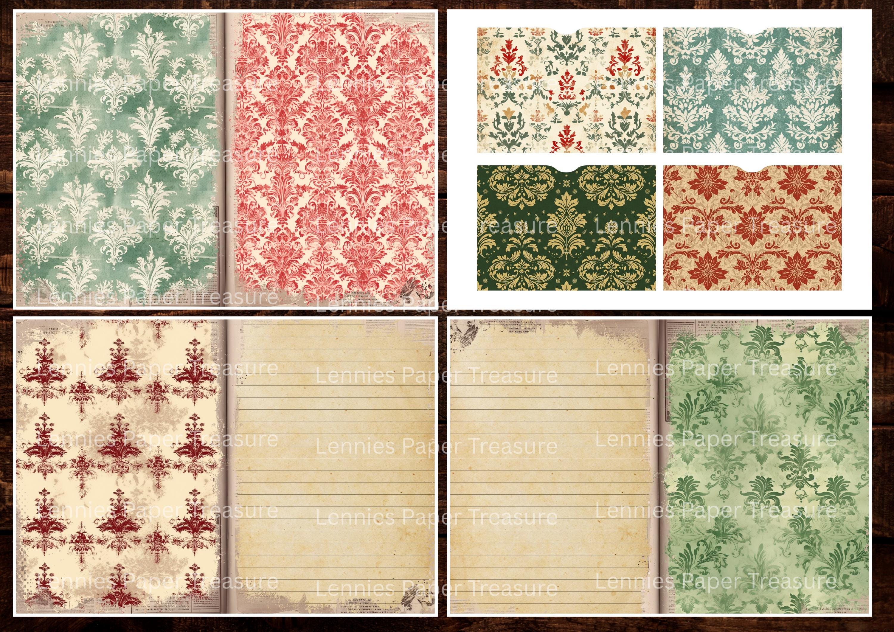 Vintage Damask Christmas Junk Journal Digital Kit | Printable Aged ...
