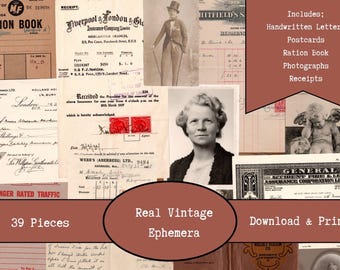 Vintage Ephemera Digital Download | Old Documents | Vintage Handwritten Letters | Antique Papers | Antique Photos | Junk Journal Scrapbook