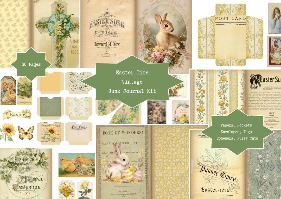 Easter Time Junk Journal Kit, Digital Download, Half Pages, Vintage ...