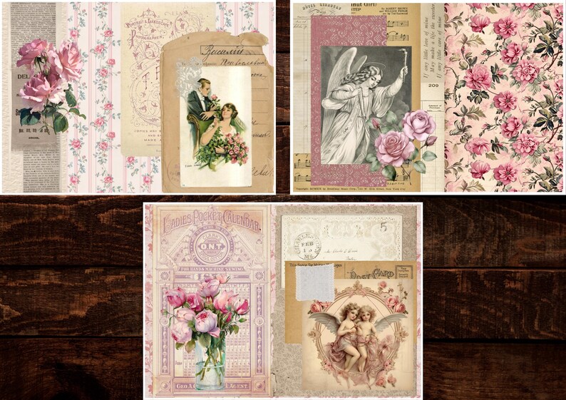 Dusky Rose Digital Paper Pack | Vintage Pink Junk Journal Kit ...