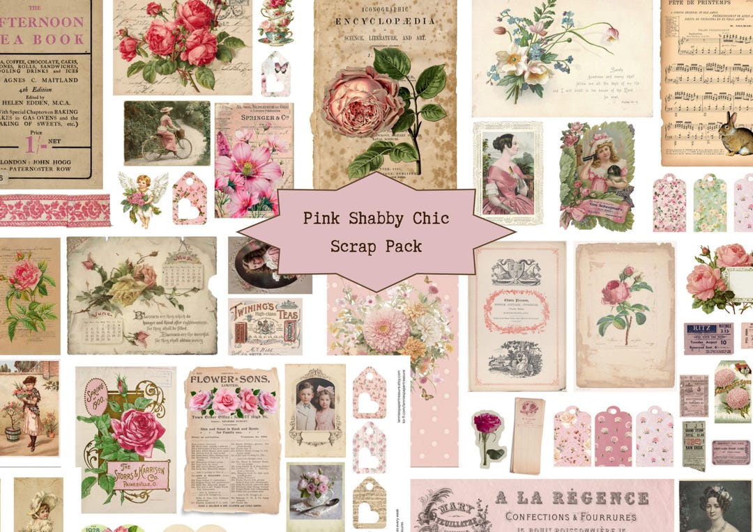 Pink Shabby Chic Scrap Pack, Digital Download, Junk Journal Kit ...