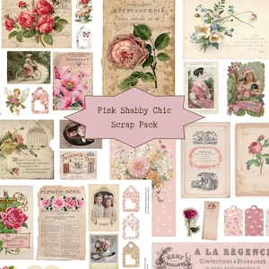 Pink Shabby Chic Scrap Pack, Digital Download, Junk Journal Kit, Vintage Collage Sheets, Ephemera, Embellishments, Paper, Scrapbook, Craft