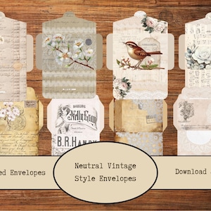 Sobres imprimibles neutros para diario basura, efímeros, sobres vintage, adornos para correo y cartas, sobres shabby chic, kit de papelería