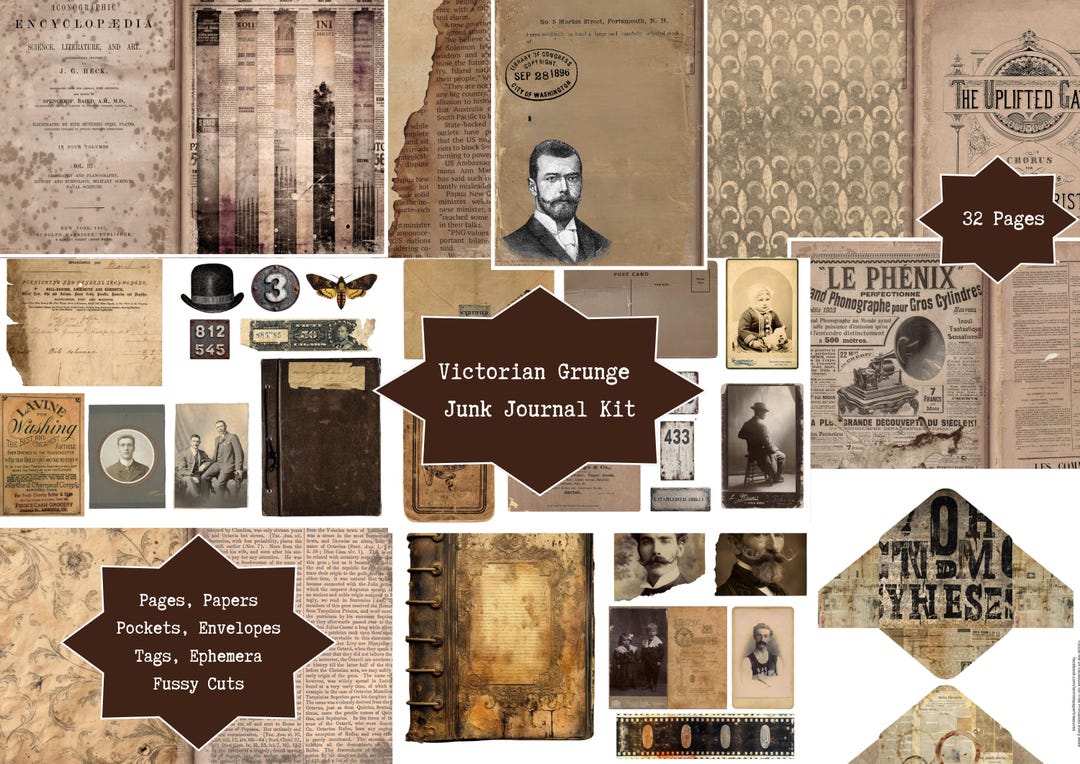 Victorian Grunge Junk Journal Kit, Digital Download, Grungy Vintage ...