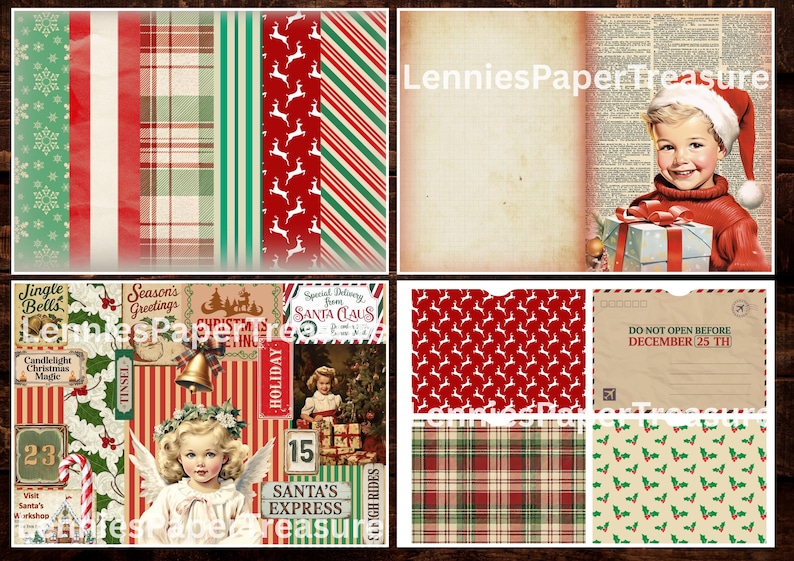 Retro Christmas Junk Journal Kit | Digital Red Vintage Collage Sheets ...