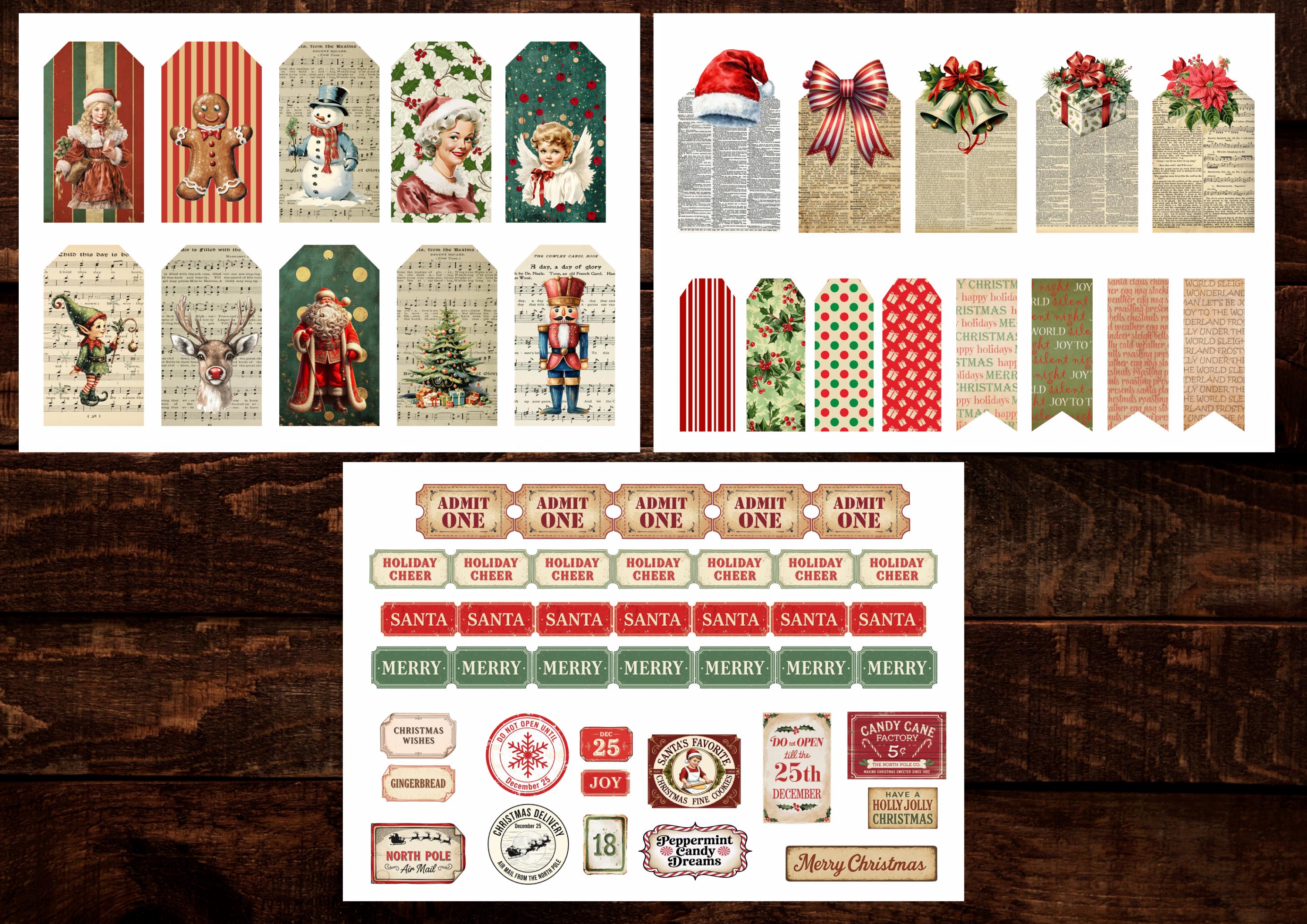 Vintage Christmas Ephemera Kit | Printable Junk Journal Tags Tickets ...