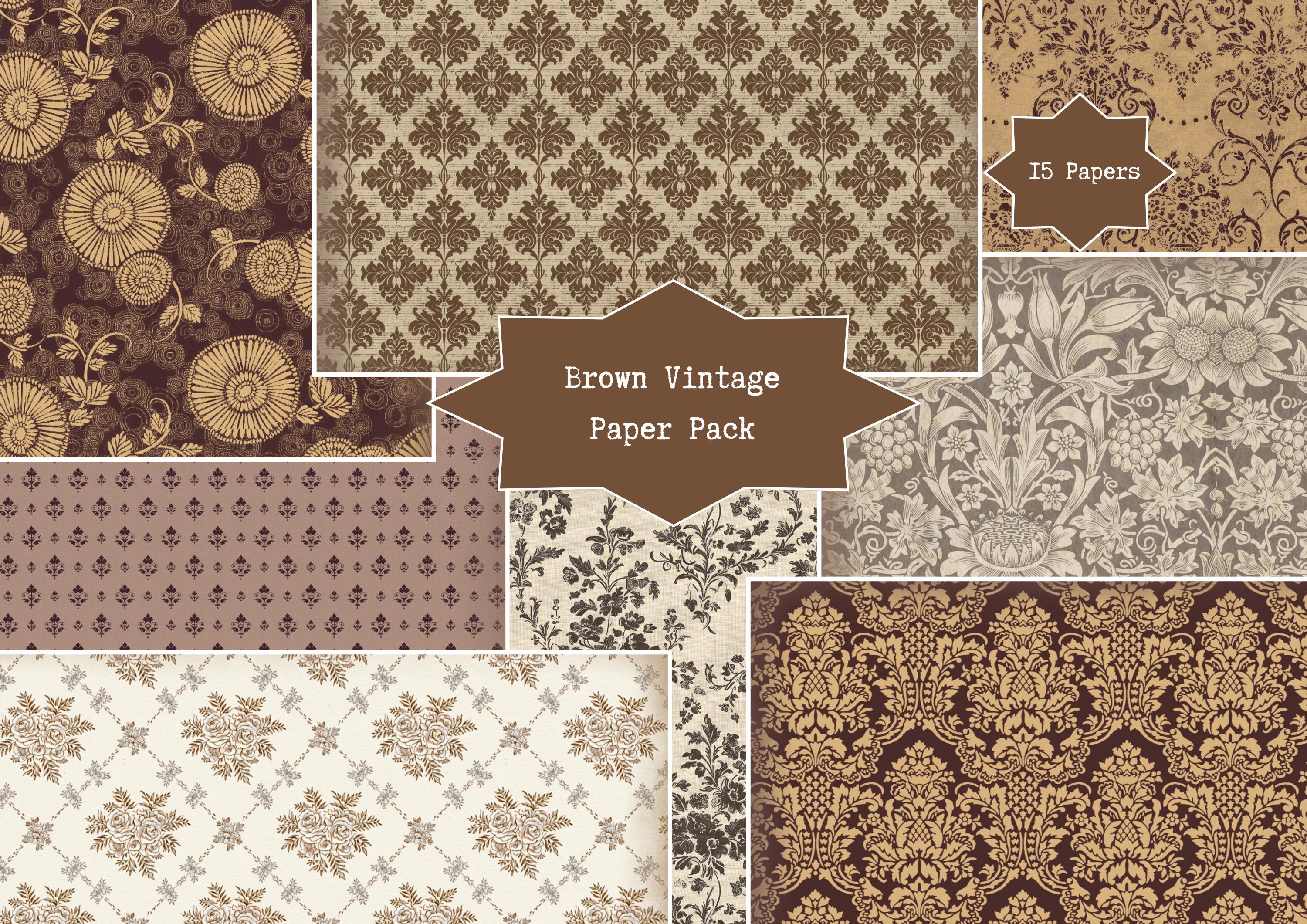 Brown Vintage Paper Pack, Digital Download, Printable Pattern Papers ...