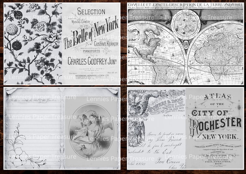 Vintage Black and White Paper Pack | Mixed Printable Junk Journal ...