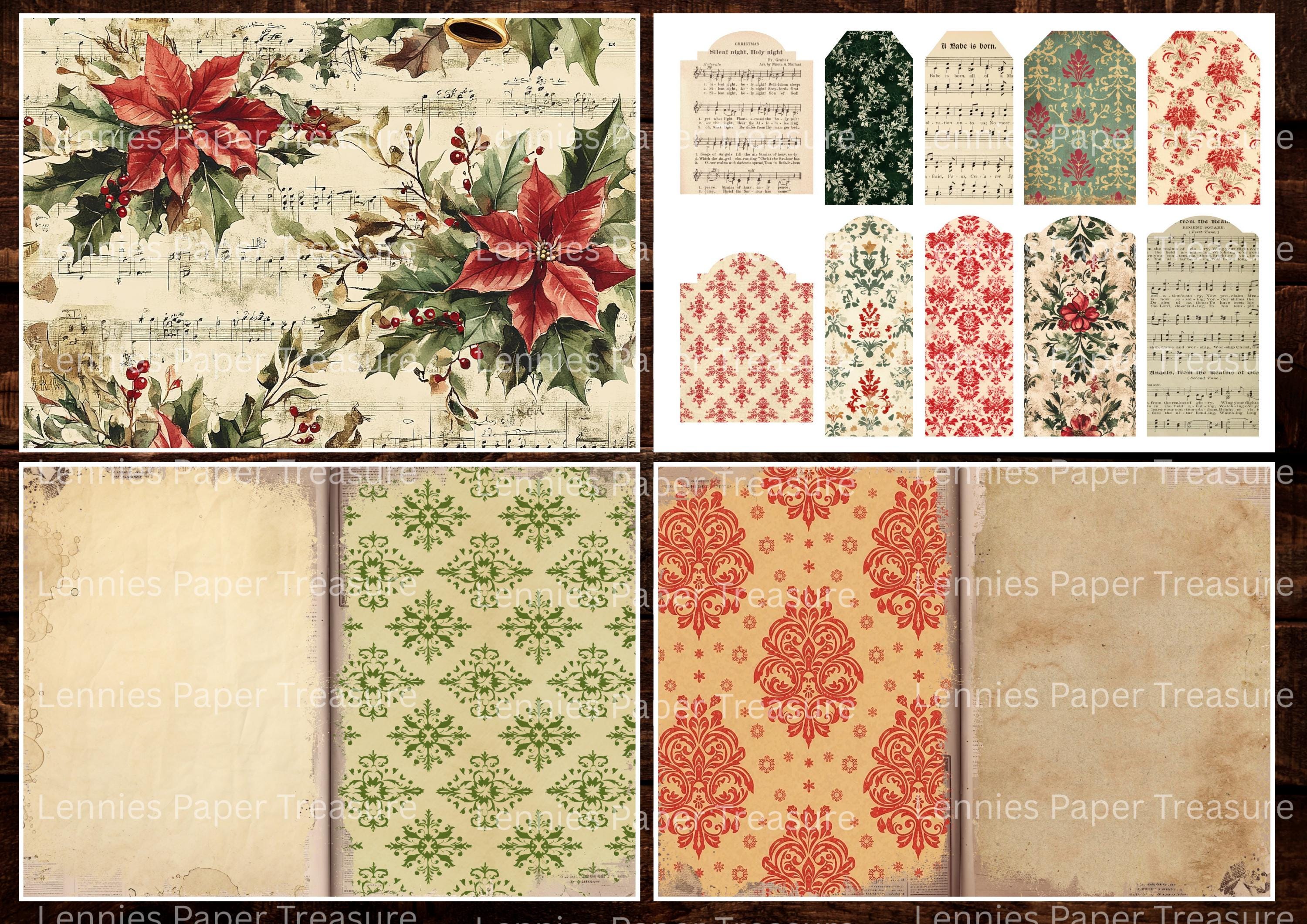 Vintage Damask Christmas Junk Journal Digital Kit | Printable Aged ...