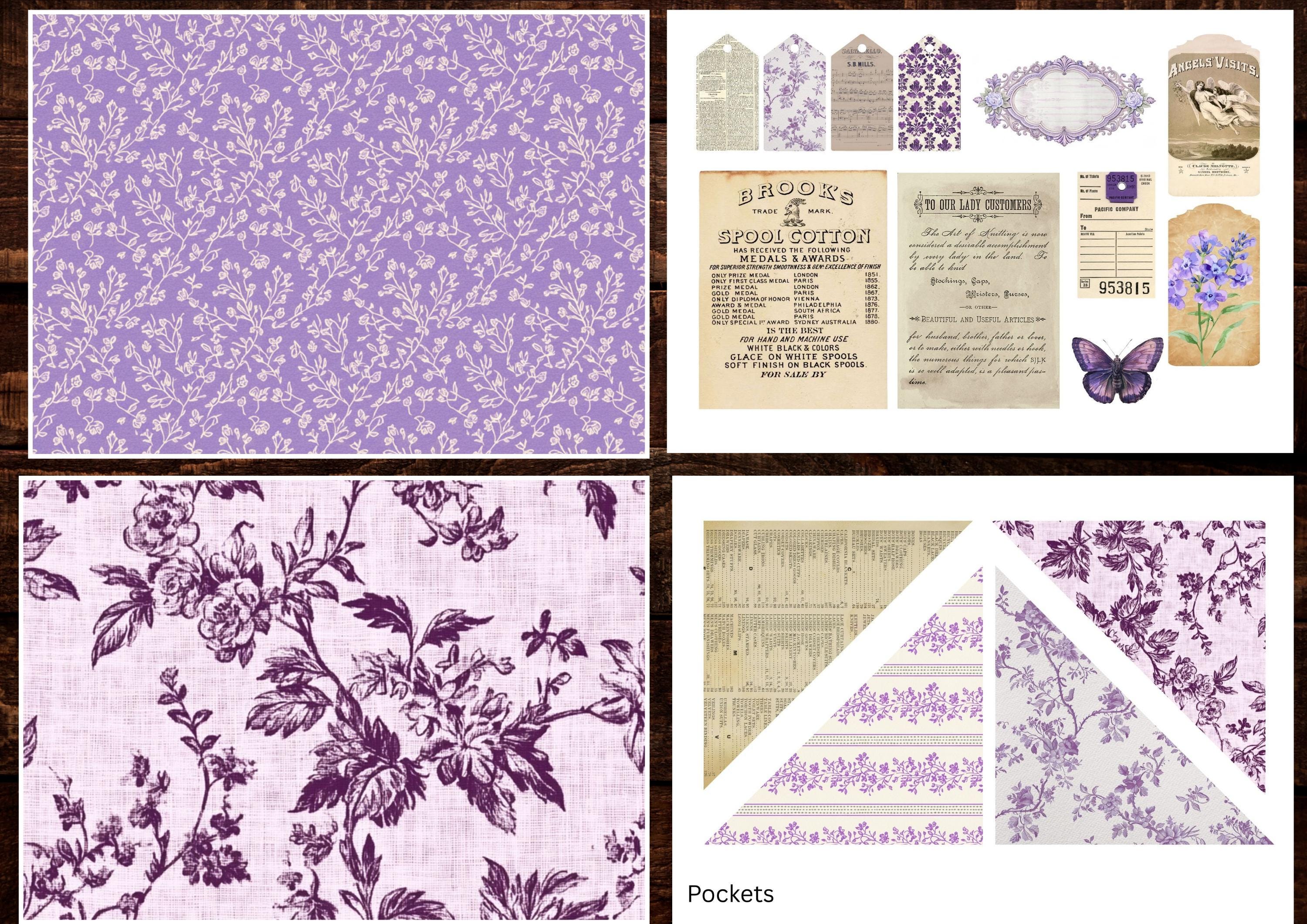 Vintage Purple Junk Journal Kit | Digital Papers, Pages, Pockets, Tags ...