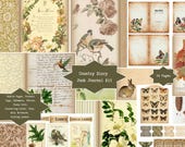 Country Diary Junk Journal Kit | Digital Ephemera, Vintage Notebook, Nature Field Notes, Flowers, Birds, Butterflies, Rustic, Botanical PDF