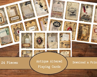 24 Altered Vintage Playing Cards | Antique Printable Ephemera | Junk Journaling | Grungy Journal Printables | Scrapbook Digital Ephemera PDF