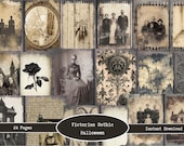 Victorian Gothic Halloween Junk Journal Digital Kit | Vintage Papers | Printable Antique Pages | Grunge Black Goth Witch Scrapbook Digitals
