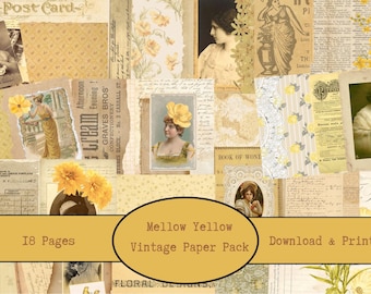 Mellow Yellow Printable Paper Pack | Vintage Junk Journal Digital Papers | Antique Papers | Scrapbook Digital Kit | A4 Paper Collection PDF