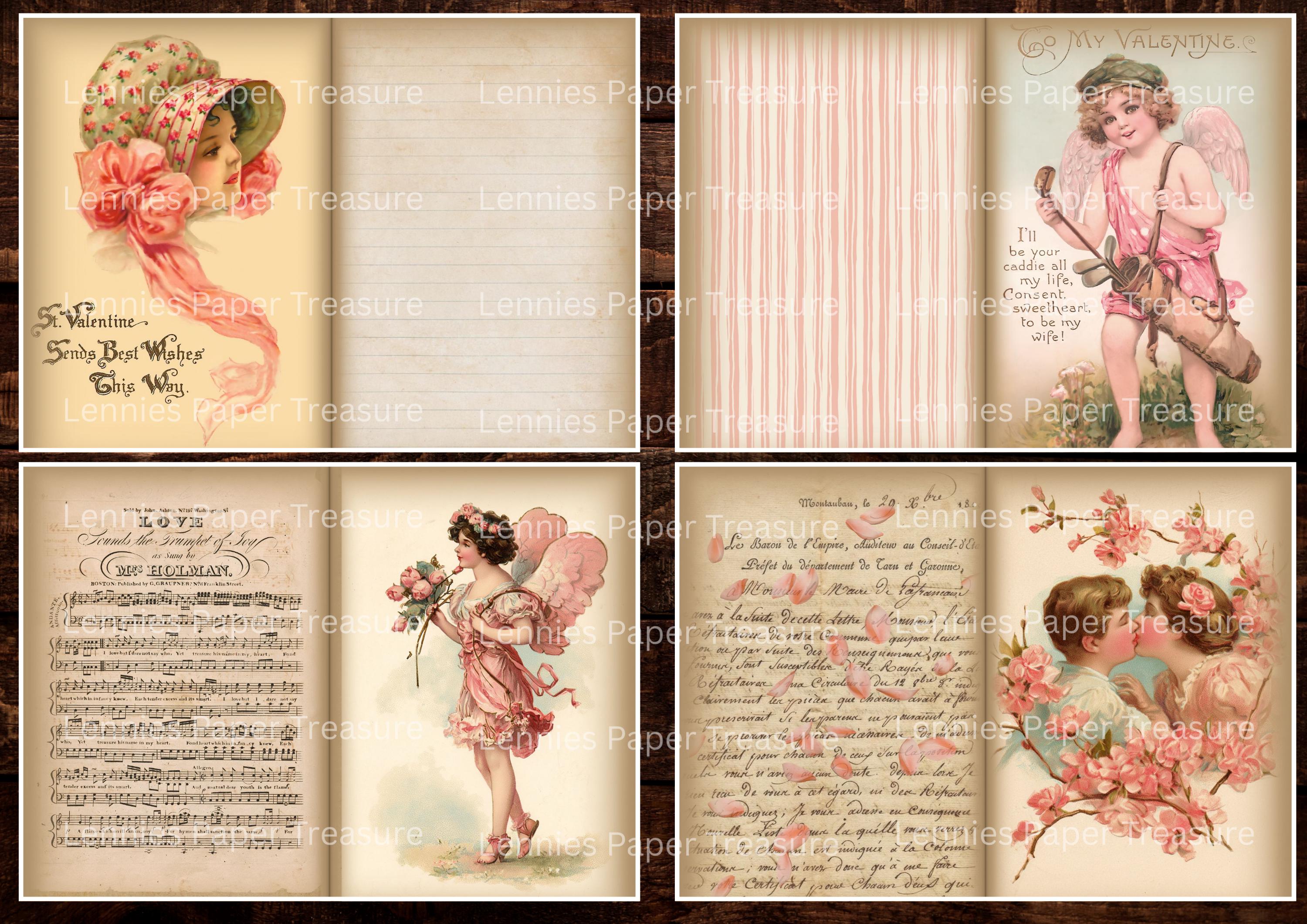 Vintage Pink Valentines Junk Journal Kit | Digital Download | Papers ...