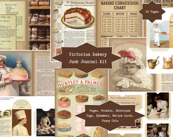 Victorian Bakery Junk Journal Kit | Digital Download | Vintage Baking Ephemera | Cookery, Cake, Recipe Cards, Pantry Labels, Printable Pages