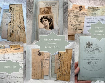 Antique French Document Wallet, Digital Junk Journal Folio, Printable Vintage Papers, Ephemera, French Mail, Ledgers, Invoices, Handwritten