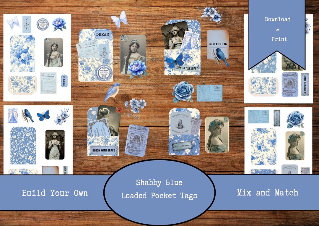 Shabby Blue Vintage Junk Journal Tag Kit | Digital Download | Loaded ...