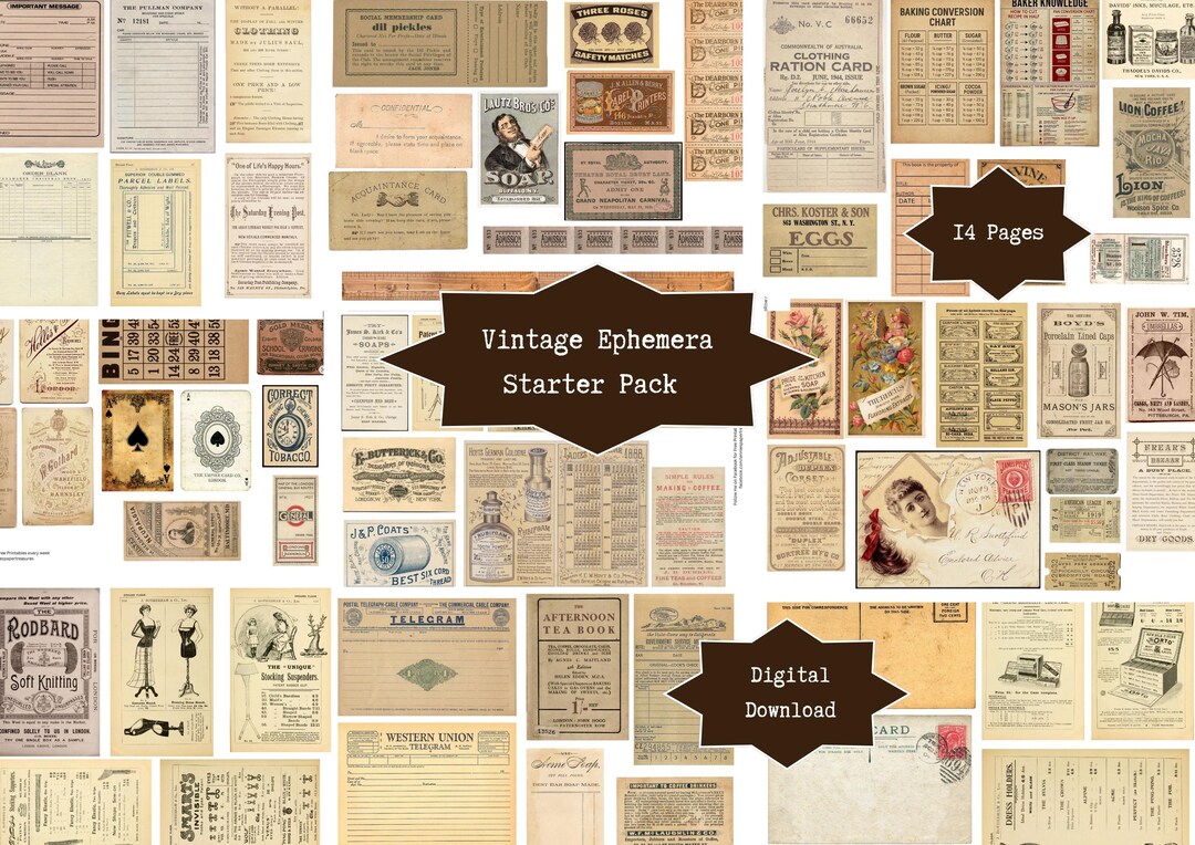 Vintage Ephemera Starter Pack, Digital Download, Junk Journal ...