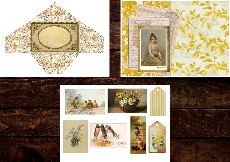 Antique Yellow Digital Junk Journal Kit | Printable Vintage Collage ...