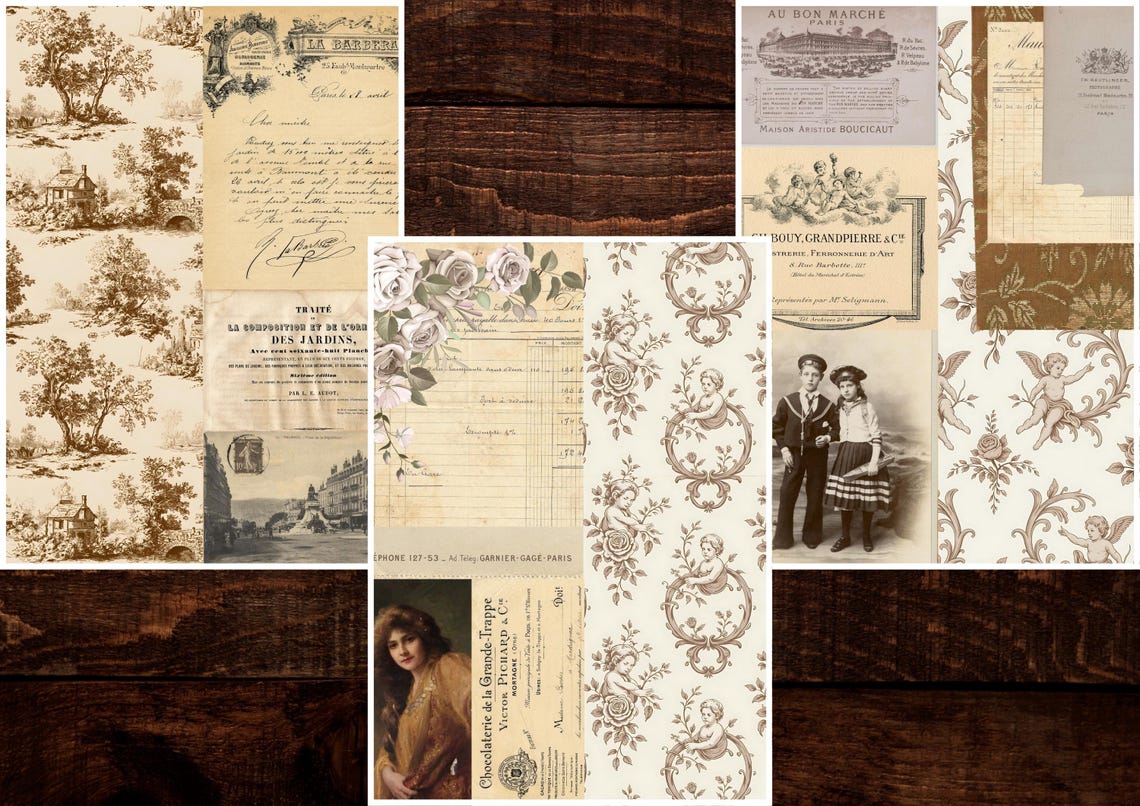 Tall Skinny Junk Journal Digital Kit | Vintage French Neutral Collage ...