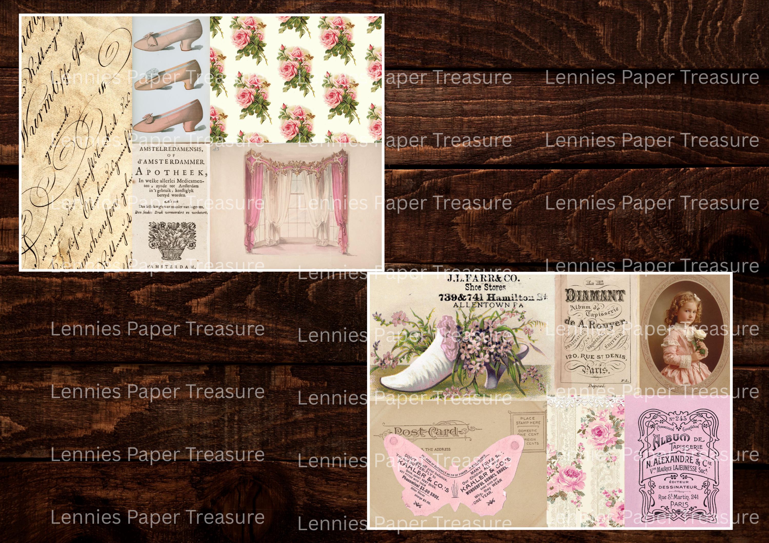 Vintage Collage Tear Sheets, Digital Download, Shabby Pink Paper ...