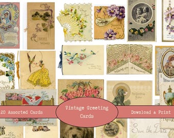 Printable Vintage Greeting Cards | Digital Ephemera | Junk Journal Embellishments | Scrapbook Supplies | Vintage Christmas Cards Download