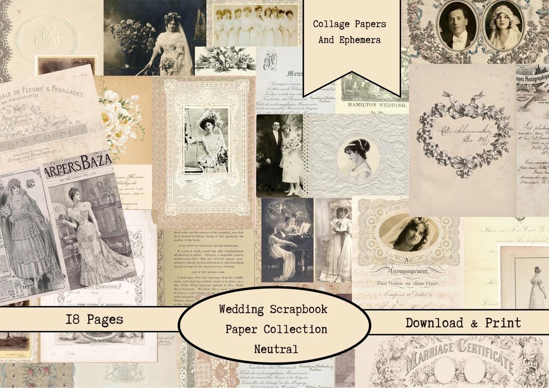Vintage Wedding Scrapbook Junk Journal Kit | Printable Vintage Pages ...