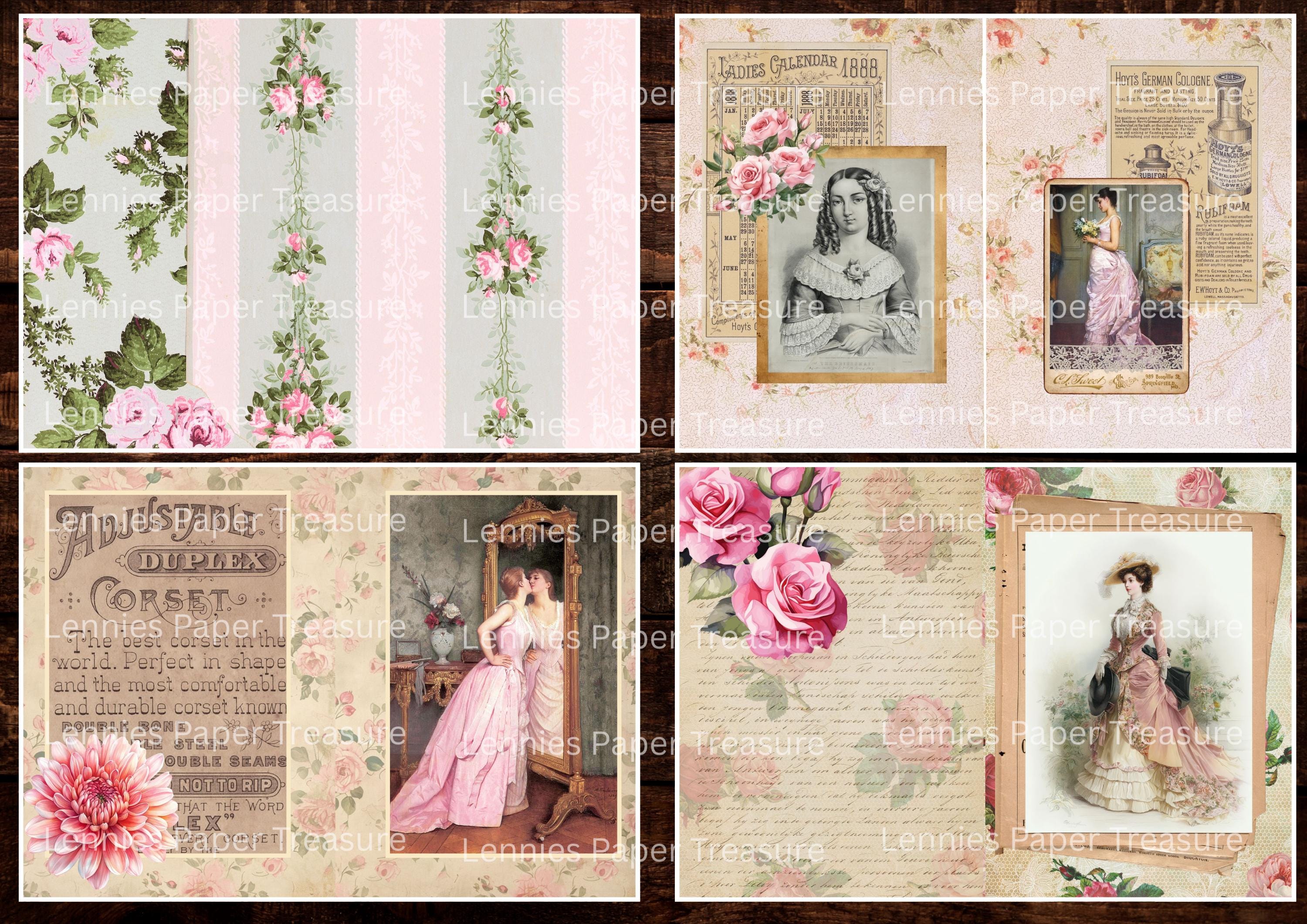 Pretty in Pink Vintage Junk Journal Kit | Digital Collage Half Pages ...