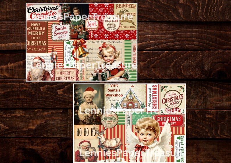 Retro Christmas Junk Journal Kit | Digital Red Vintage Collage Sheets ...