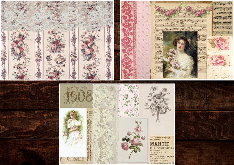 Dusky Rose Digital Paper Pack | Vintage Pink Junk Journal Kit ...