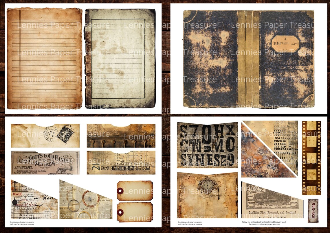 Vintage Grunge Junk Journal Kit | Printable Old Antique Pages ...