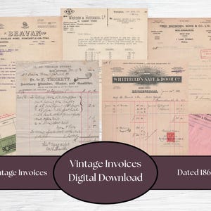 Fatture d'epoca / Effimeri diari di viaggio stampabili / Effimeri d'epoca / Registro delle ricevute / Fatture antiche / Documenti d'epoca / Vecchie carte