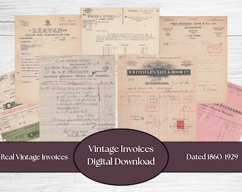 Vintage Invoices | Printable Junk Journal Ephemera | Vintage Ephemera | Receipts Ledger | Antique Invoices | Vintage Documents | Old Papers
