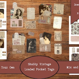Shabby Vintage Loaded Pocket Tags | Digital Download | Junk Journal Tag Kit | Printable Ephemera | Vintage Journal Tags | Fussy Cuts | PDF
